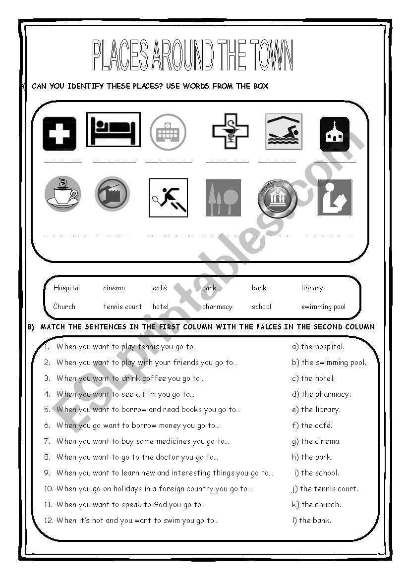 PLACES AROUND THE TOWN worksheet