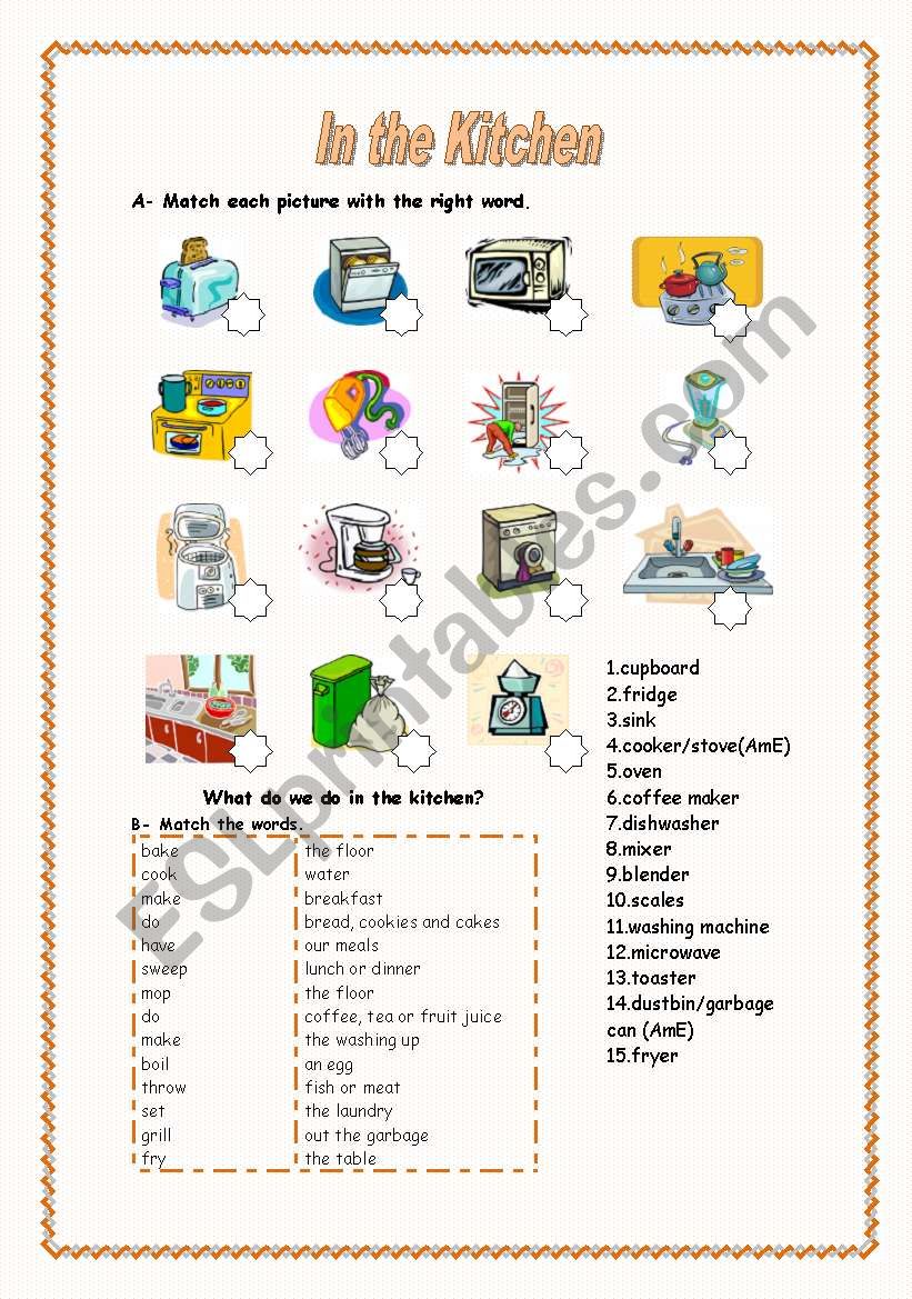 In the Kitchen (1/2) - Kitchen Appliances, Activities and Cooking Verbs