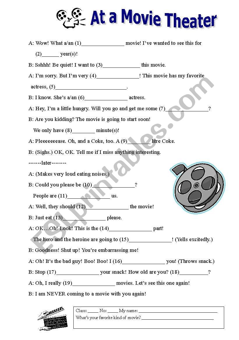 Movie Theater Madlibs worksheet