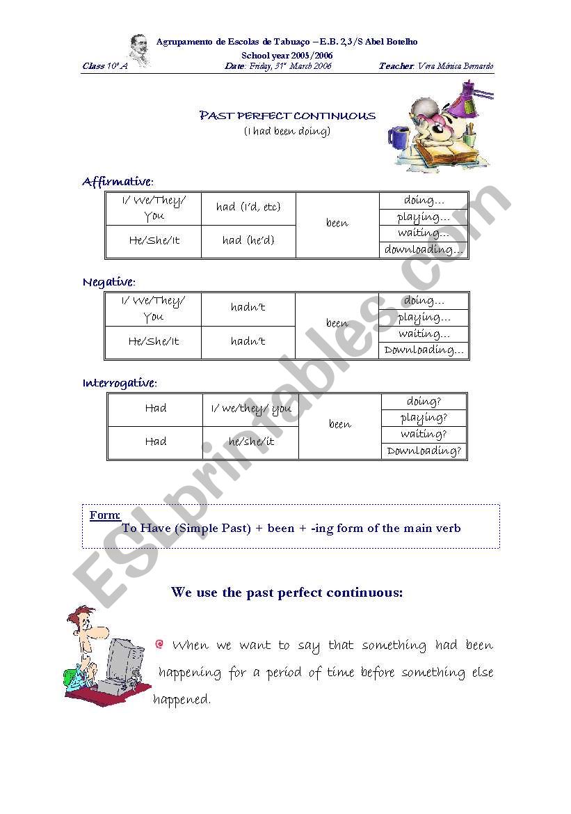 PAST PERFECT CONTINUOUS  worksheet