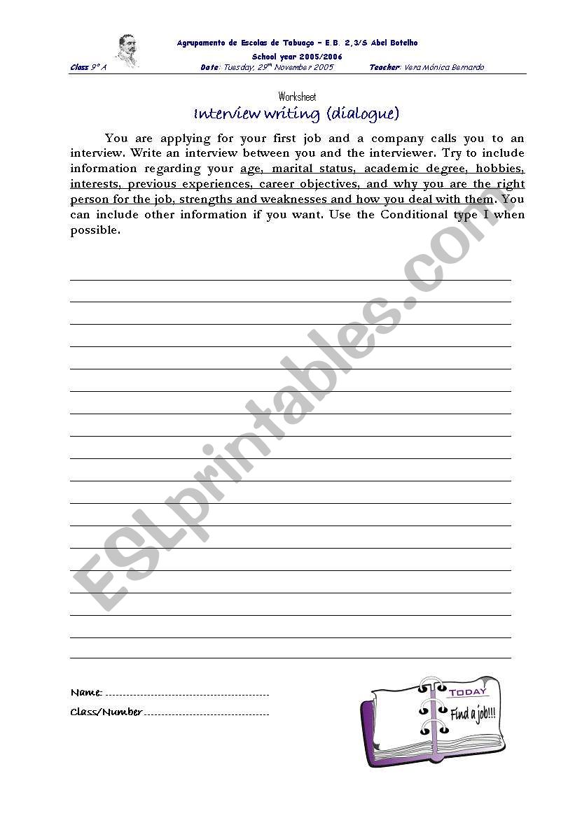 Interview writing (dialogue) worksheet