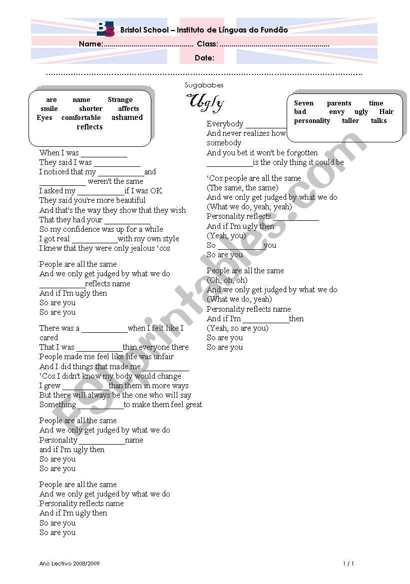 Sugababes - Ugly worksheet