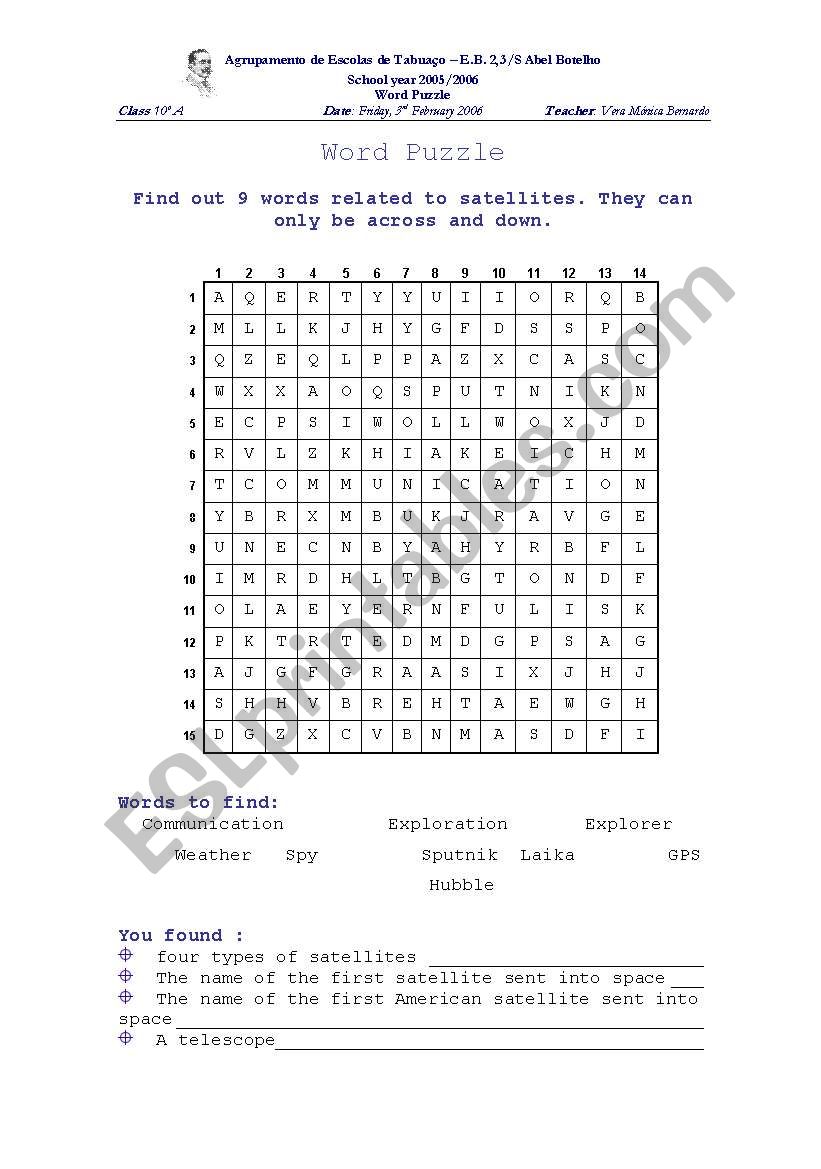 Satellites Word Puzzle worksheet