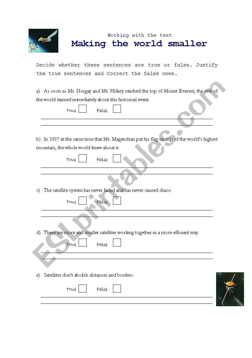 Making the world smaller worksheet