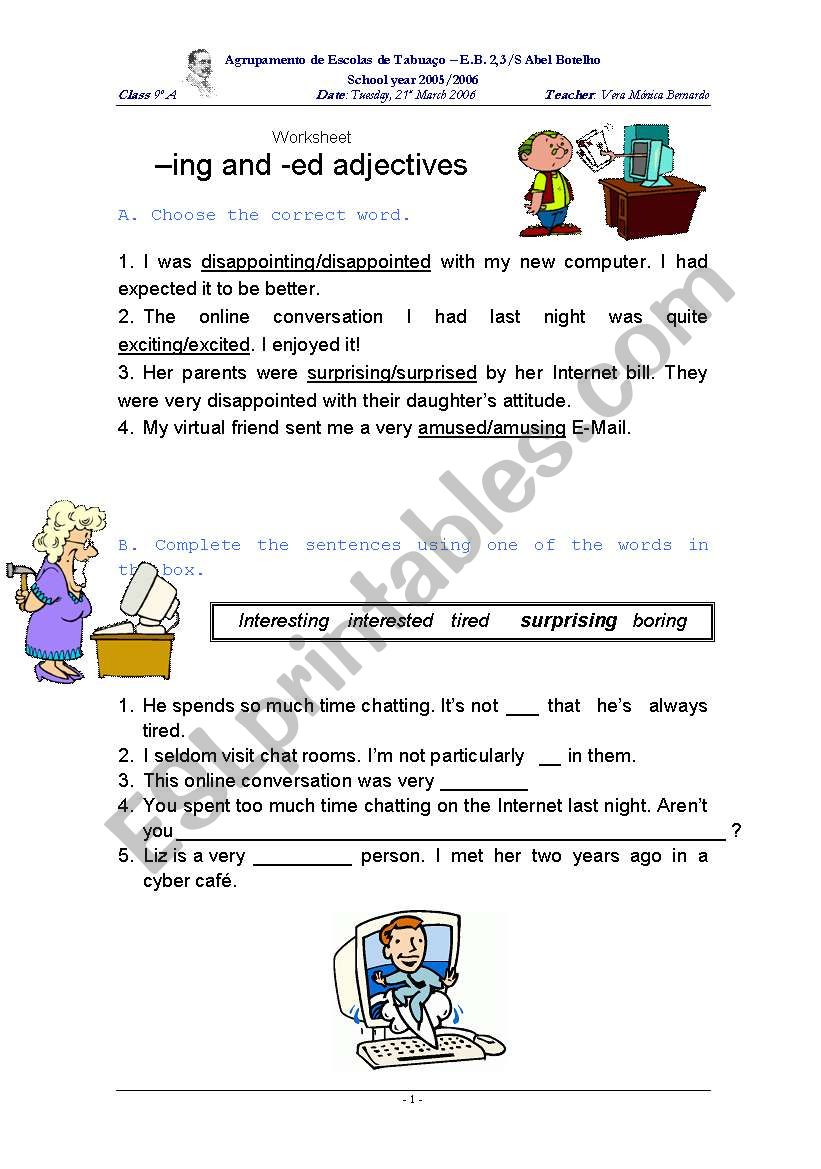 â€“ing and -ed adjectives worksheet