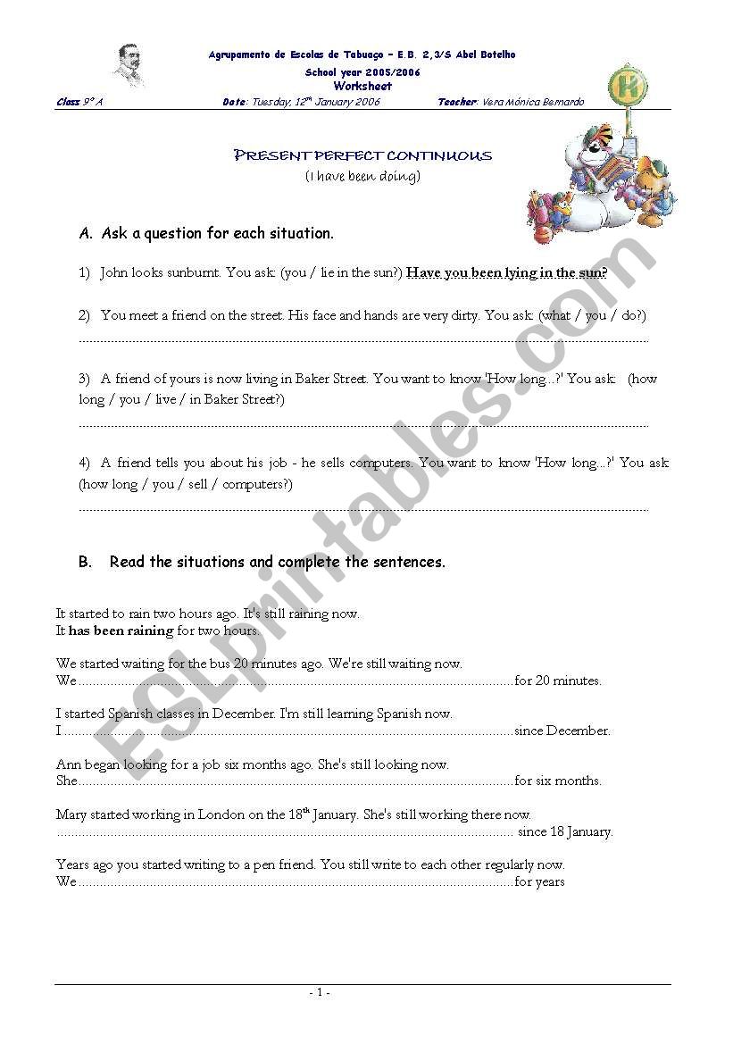 PRESENT PERFECT CONTINUOUS  worksheet