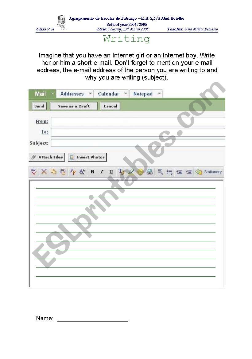 E-mail writing worksheet