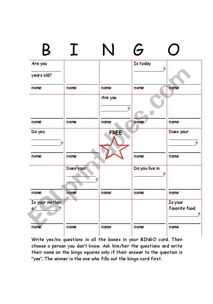 Get to know you BINGO basic courses