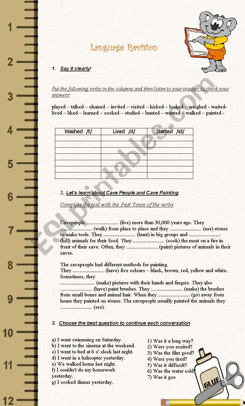 Language revision- simple past worksheet (or mini-test)