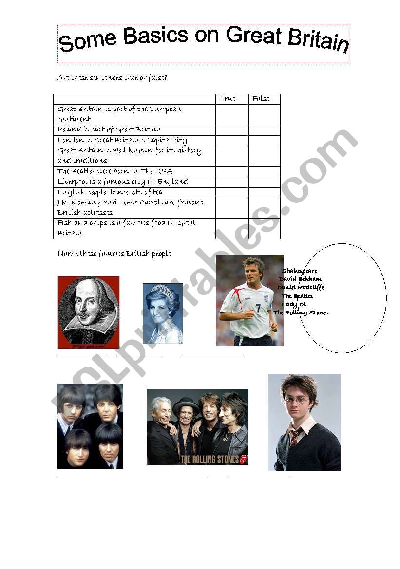 Basics on Great Britain worksheet