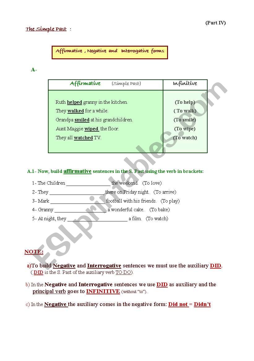 S.Past - Grammar and comprehension work (Part IV)