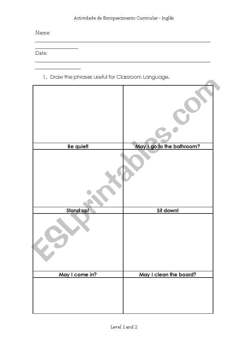 Classroom language worksheet
