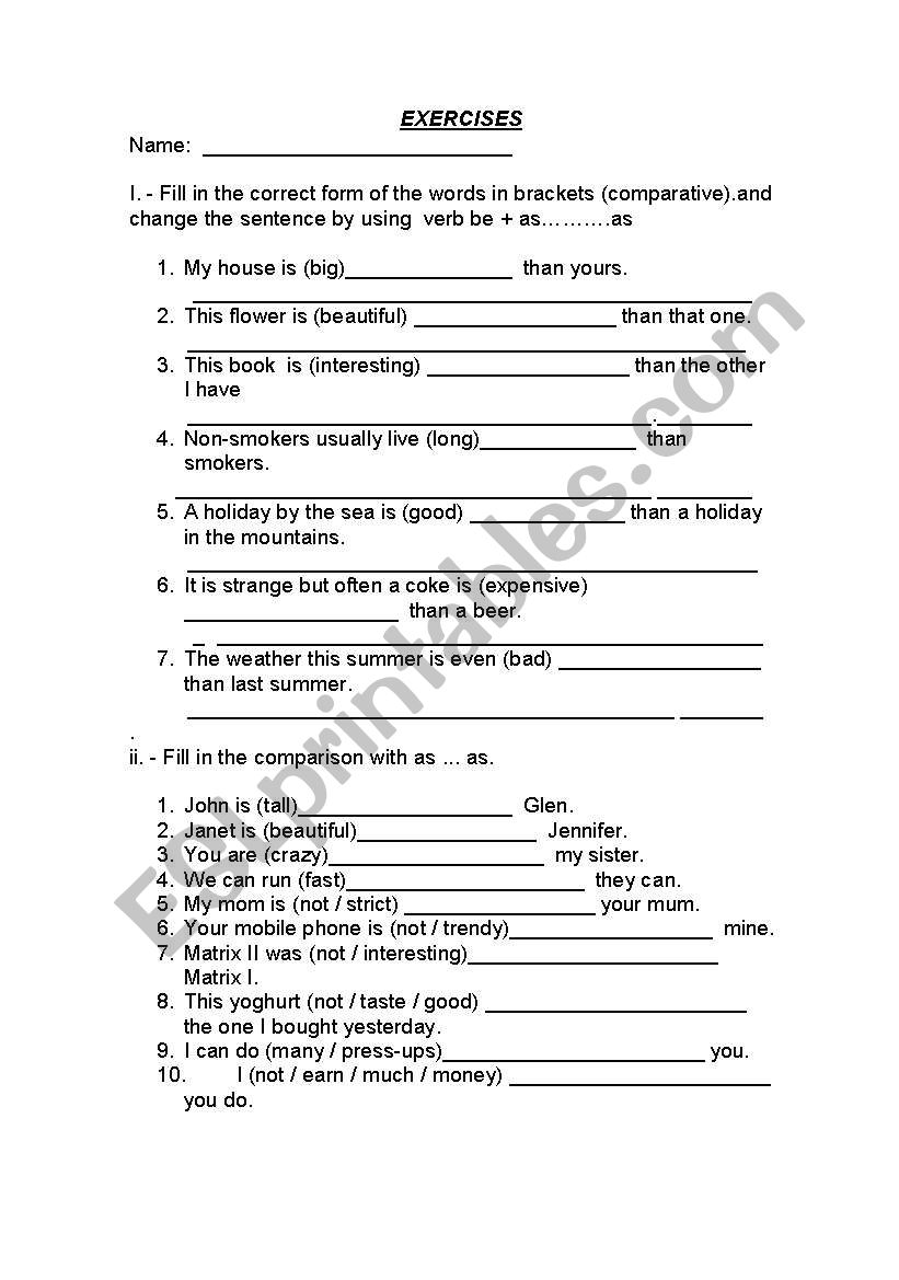 Comparative adjectives worksheet