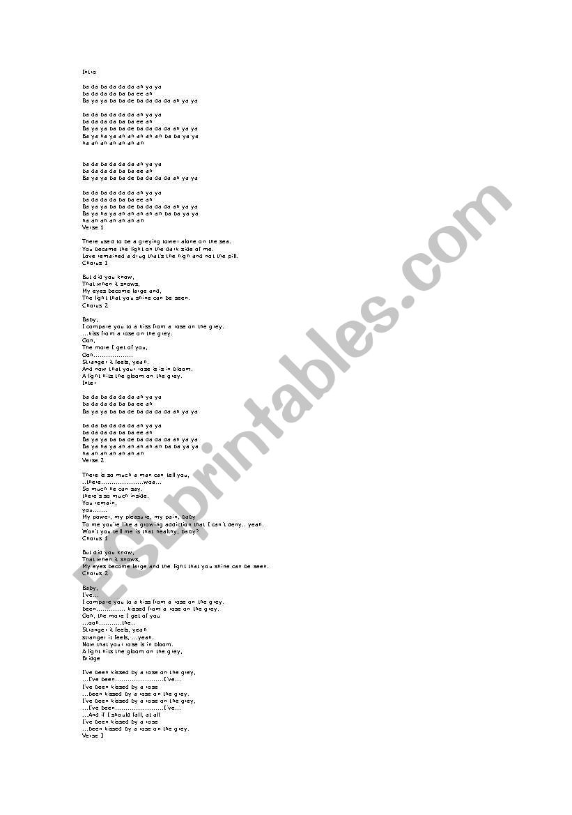 kiss from a rose worksheet