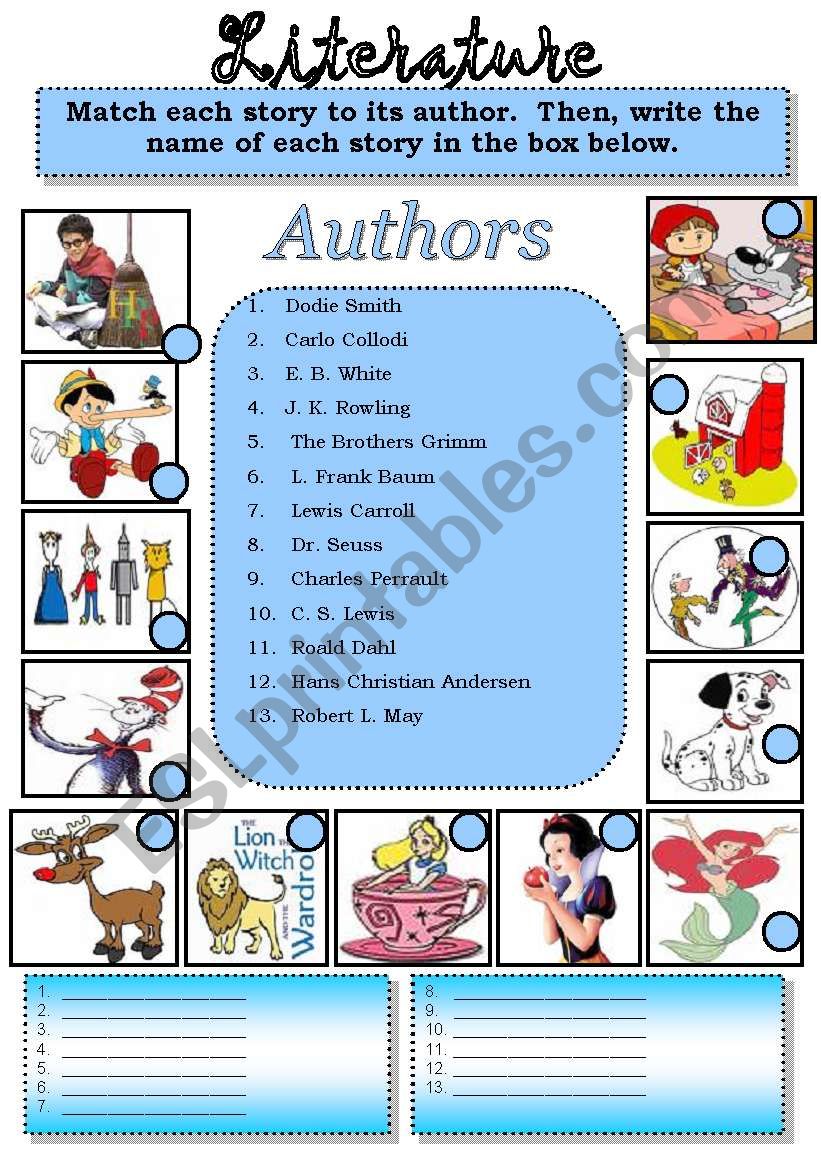 Literature...Match each of the following popular stories to their authors.