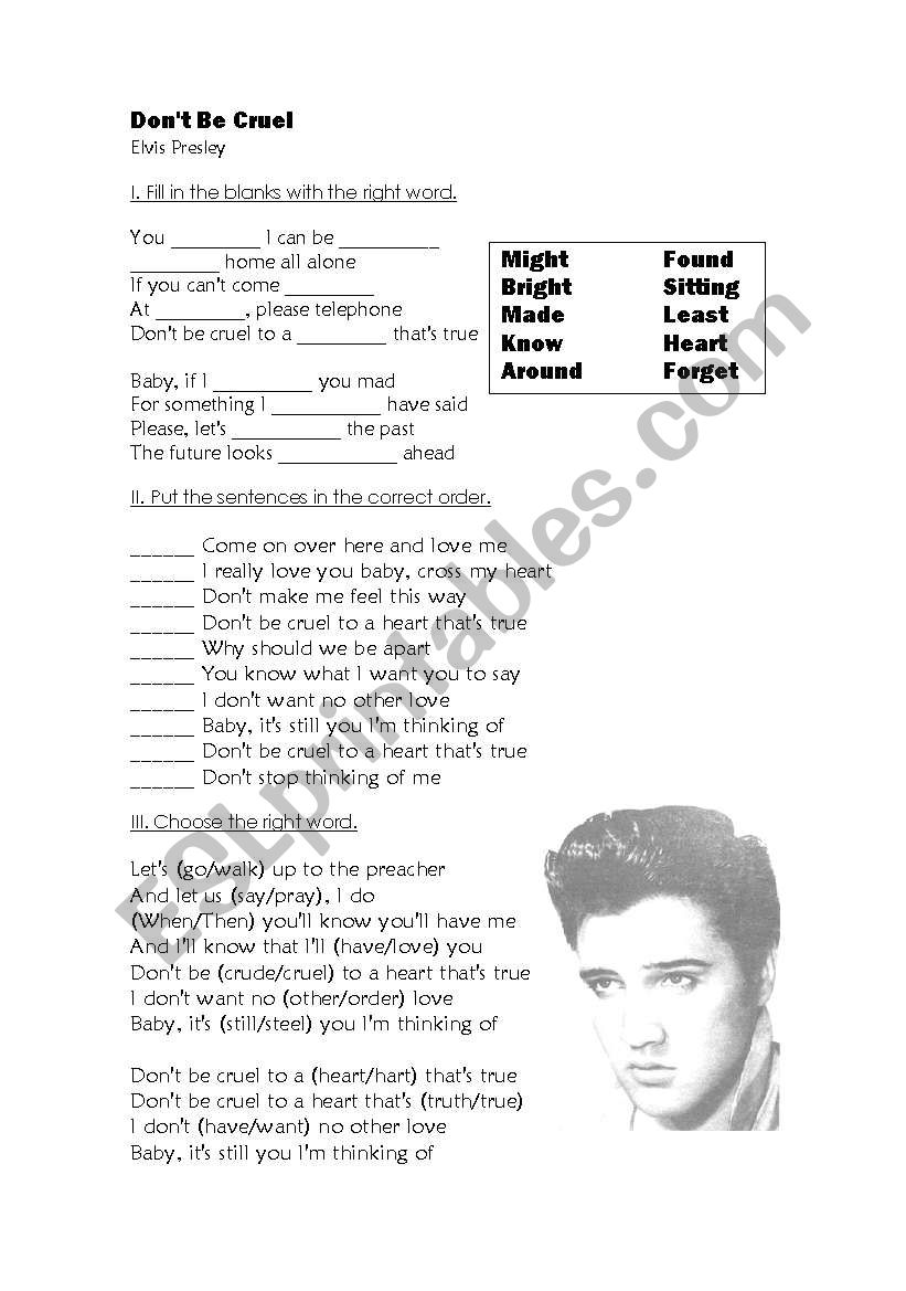 dont be cruel worksheet