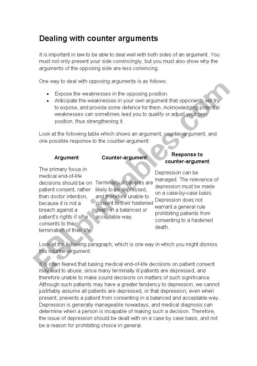dealing with counter gargument