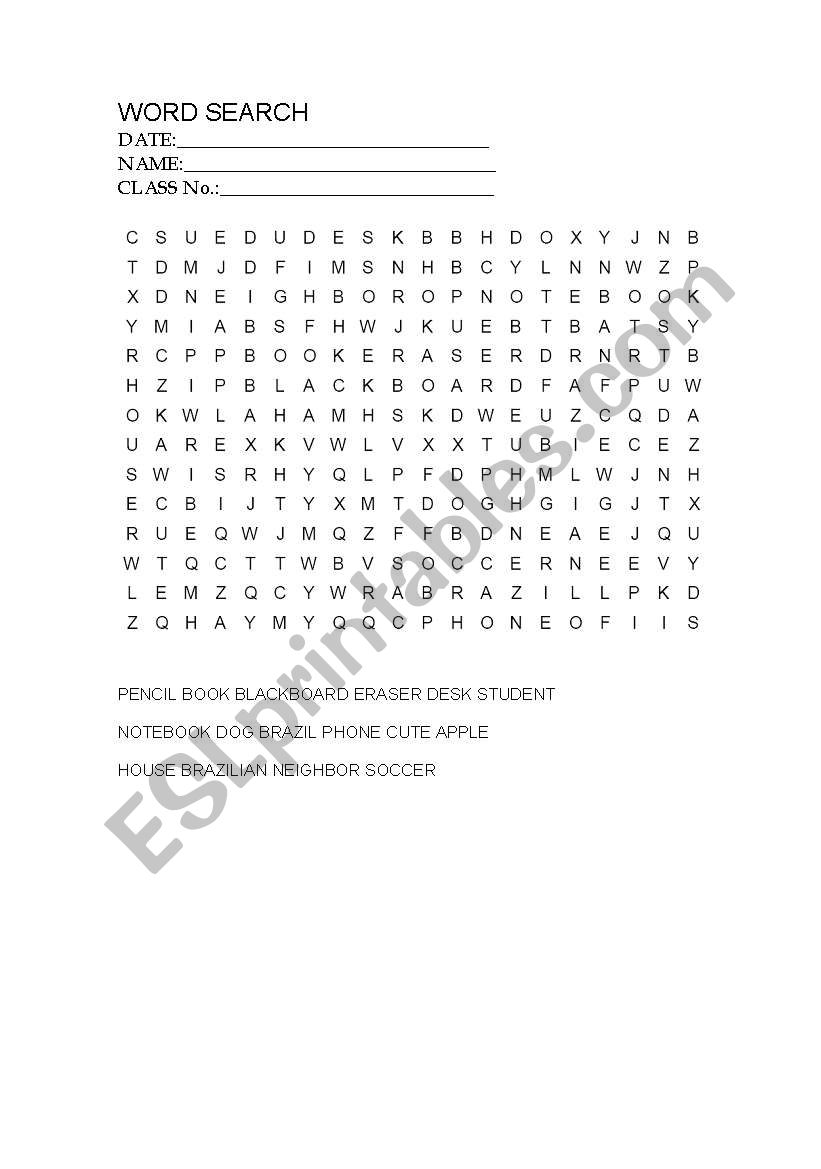 WORD SEARCH worksheet