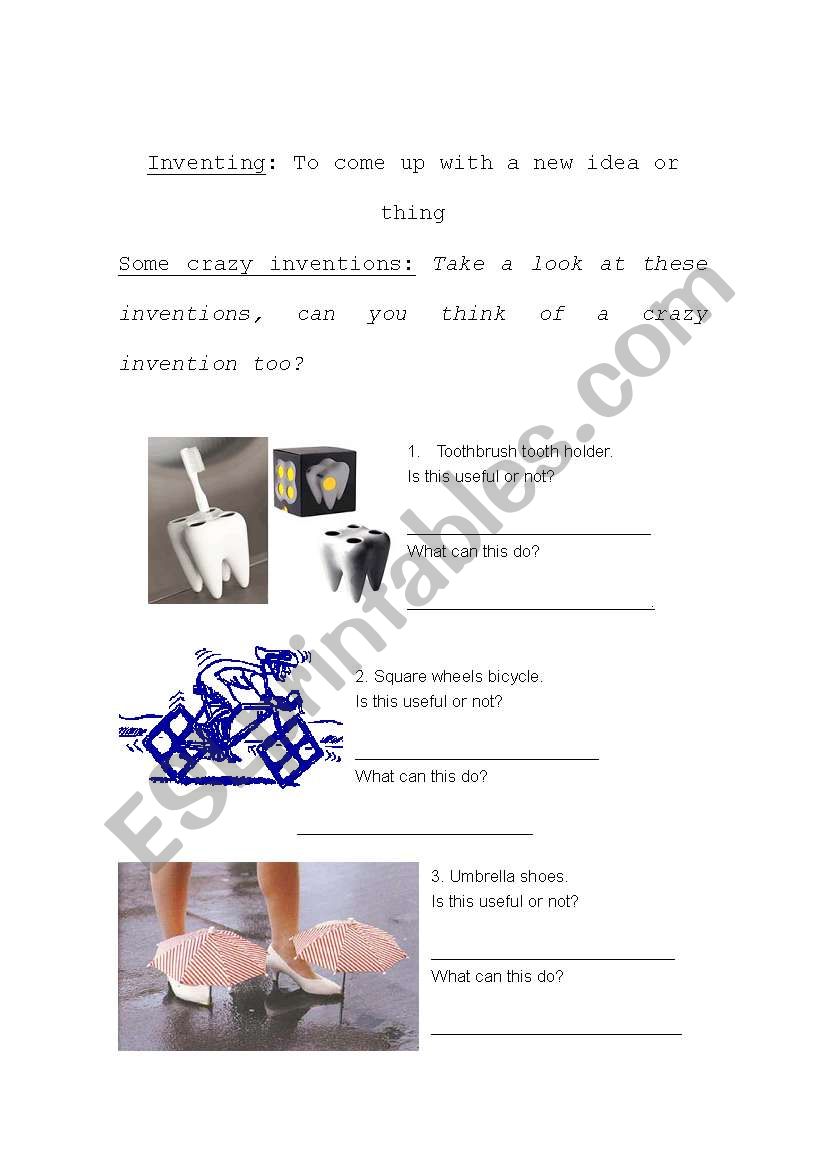 Crazy inventions worksheet