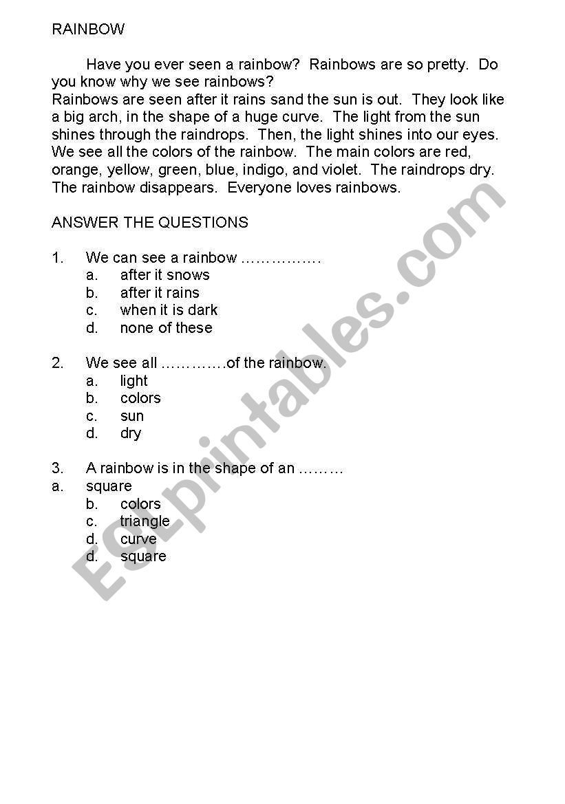 RAINBOW - THE 3rd  LOVELY COMPREHENSION FOR YOUNG READERS