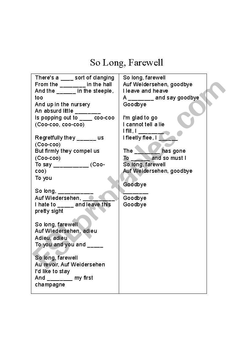 Saying Goodbye worksheet