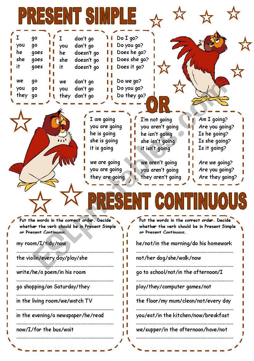 PRESENT SIMPLE OR PRESENT CONTINUOUS (2 PAGES)