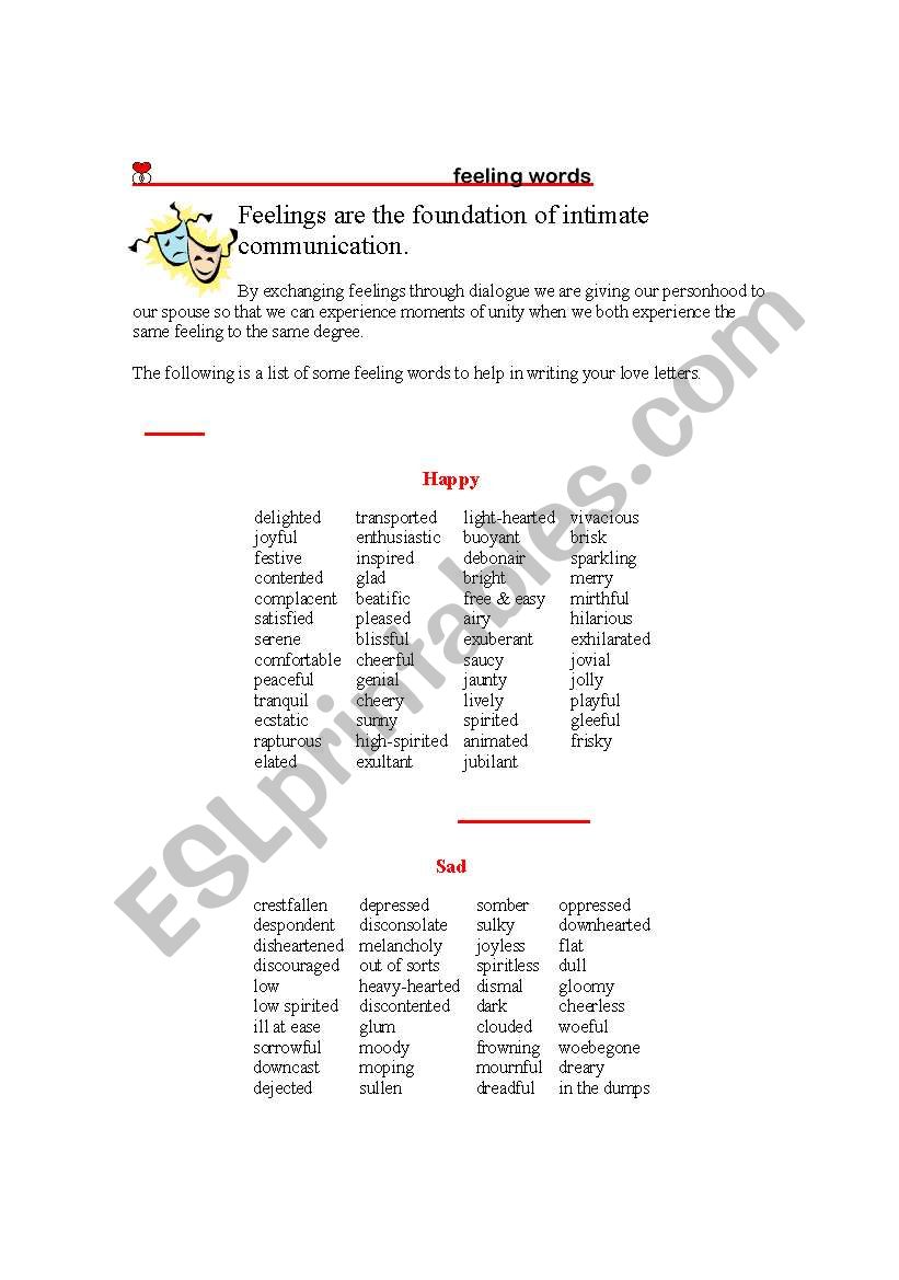 FEELINGS WORDS worksheet