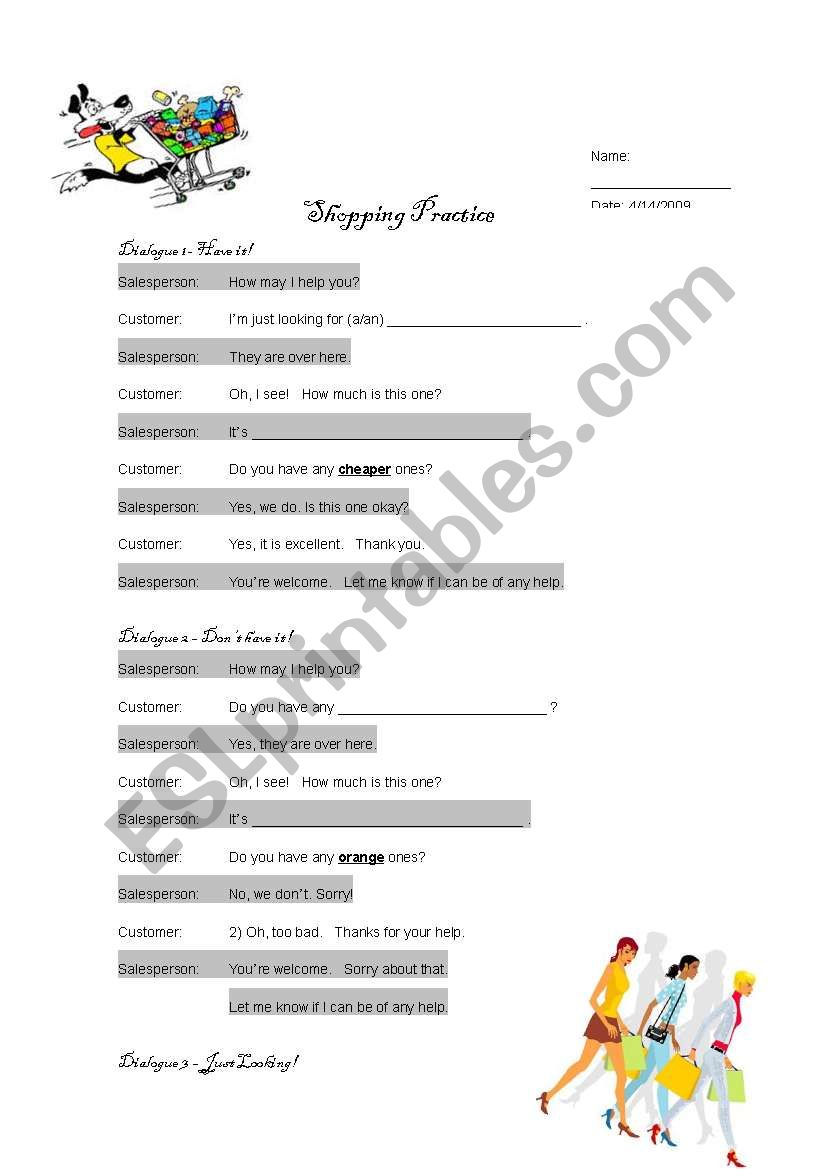 Basic Shopping Dialogue worksheet