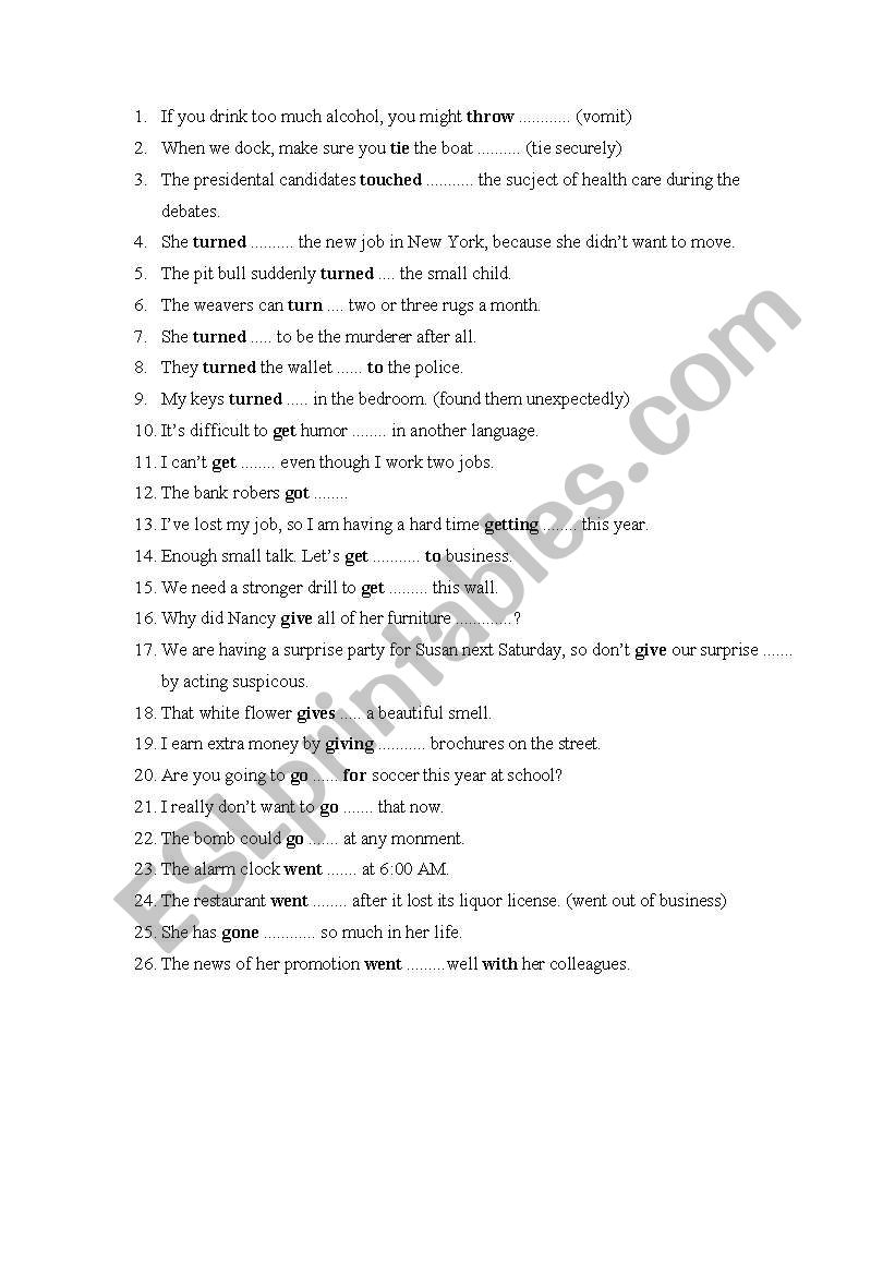 Phrasal Verbs worksheet