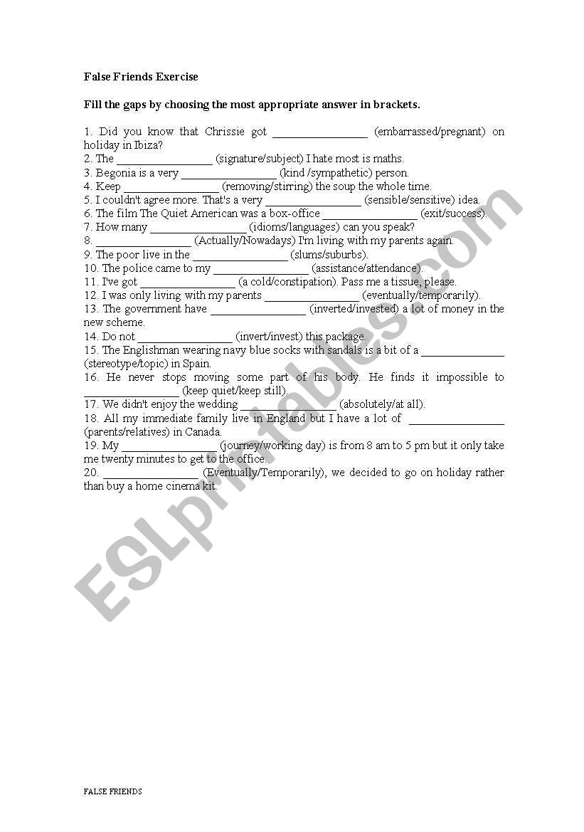 FALSE FRIENDS worksheet