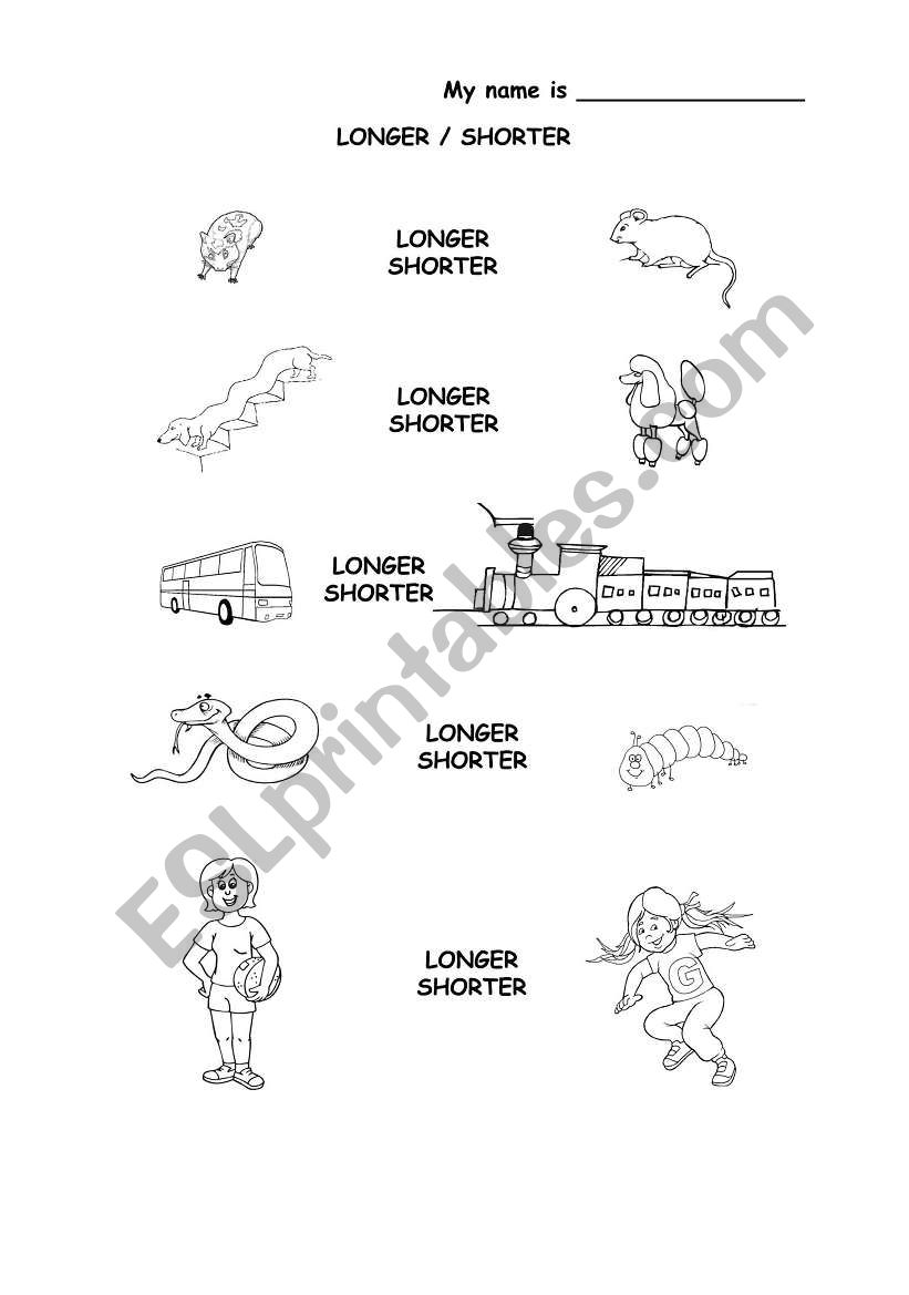 Longer-shorter worksheet