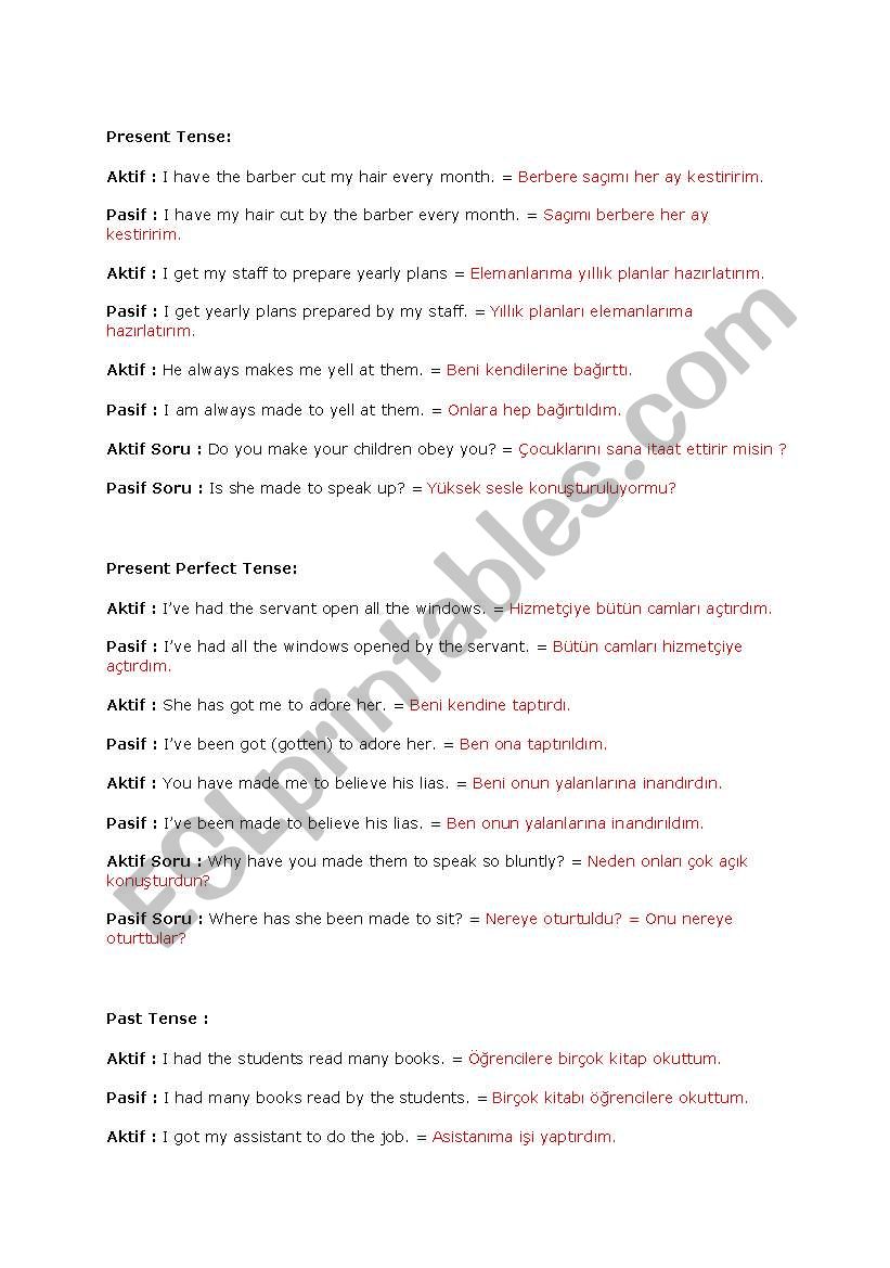 causative active and passive worksheet