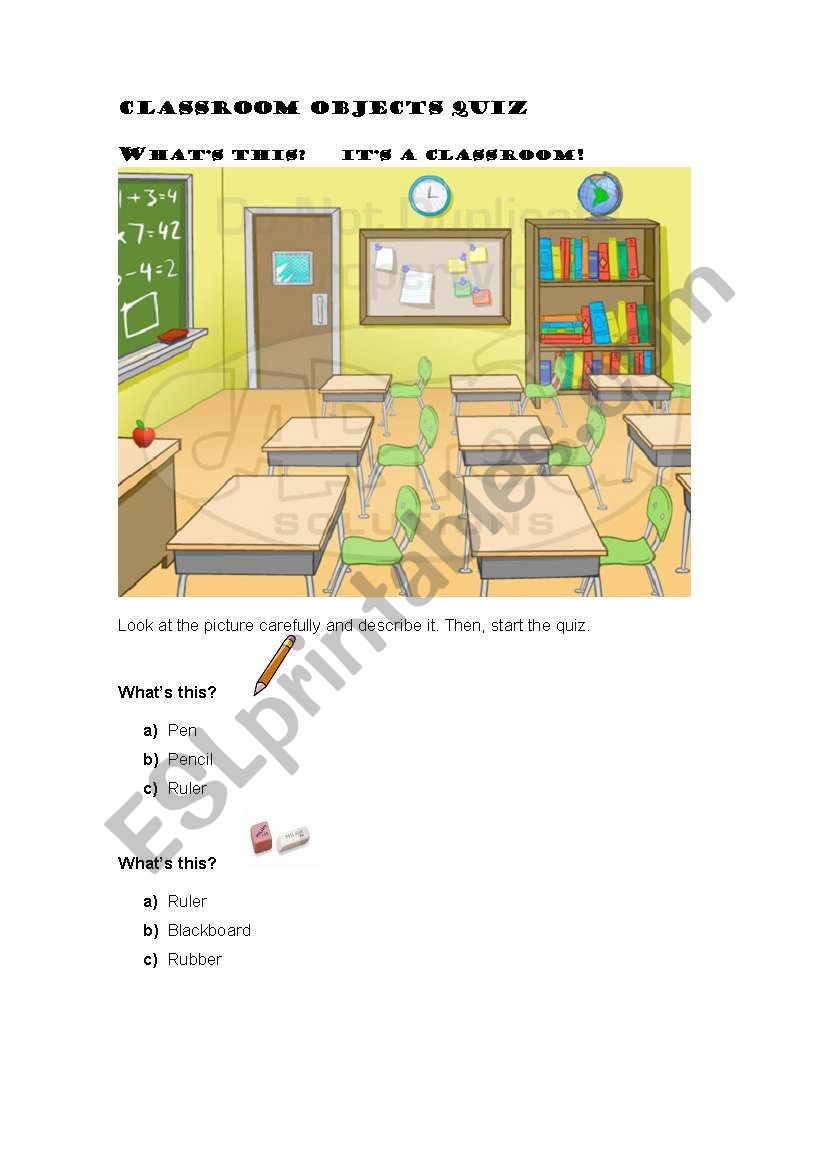 Classroom Objects Quiz! worksheet