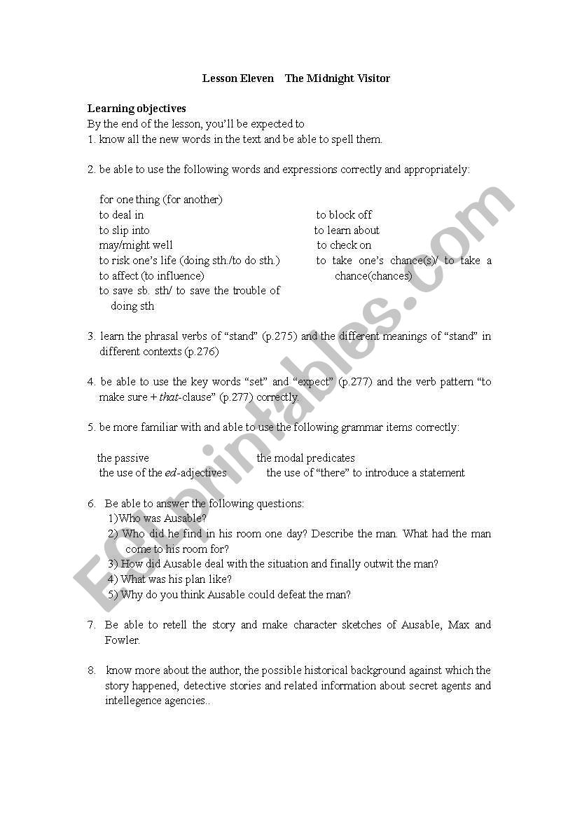 the midnight visitor worksheet