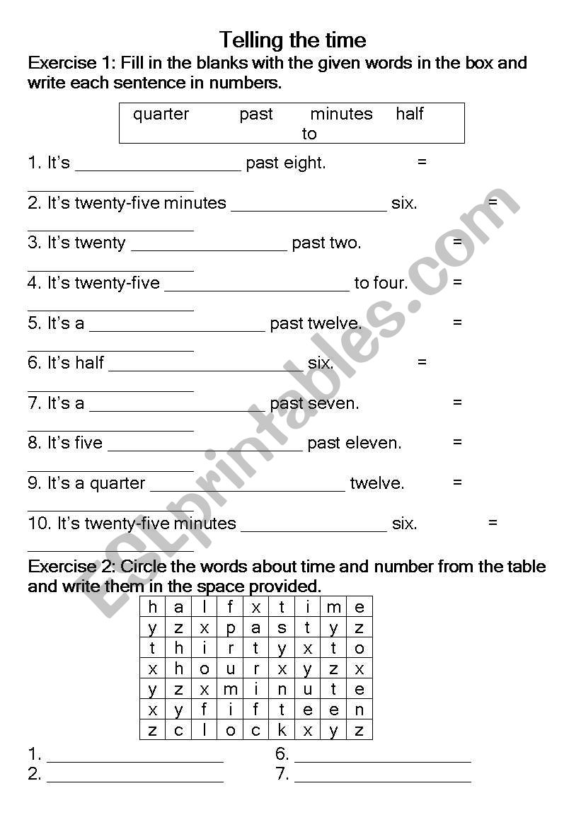 Telling the time worksheet