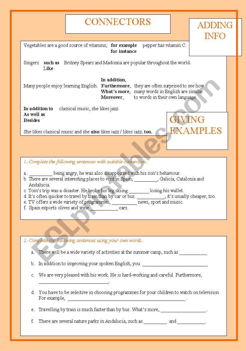 Connectors --Adding information and giving examples