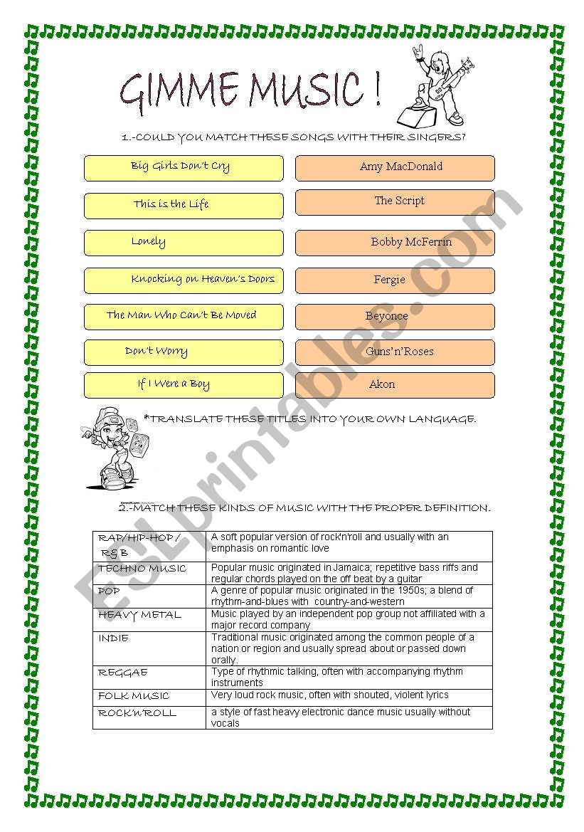 Gimme music! worksheet