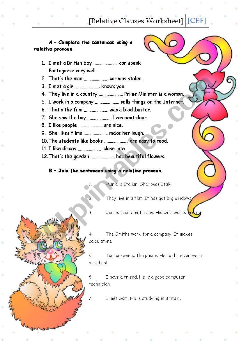 Relative Clauses  worksheet