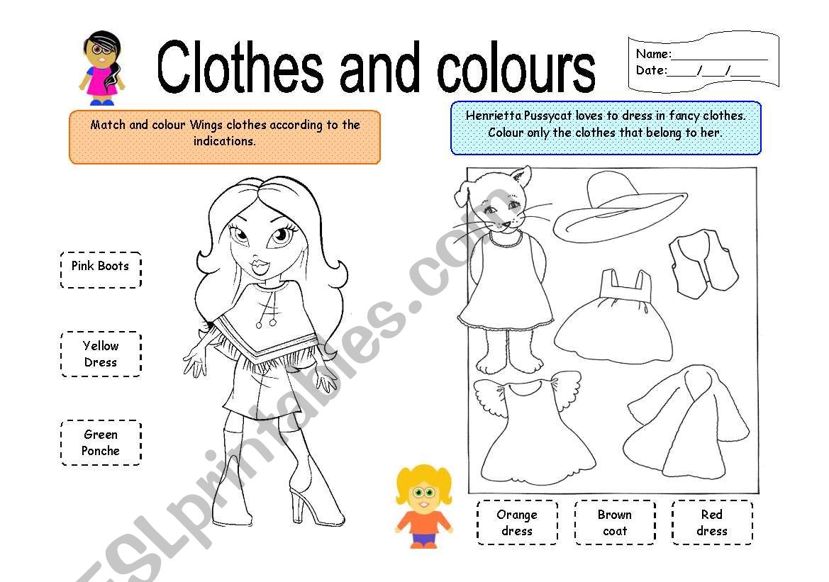 Clothes and colours worksheet