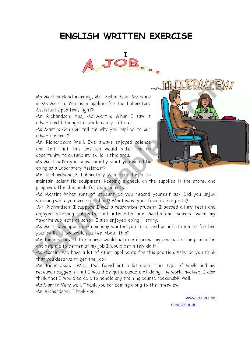 A Job interview worksheet
