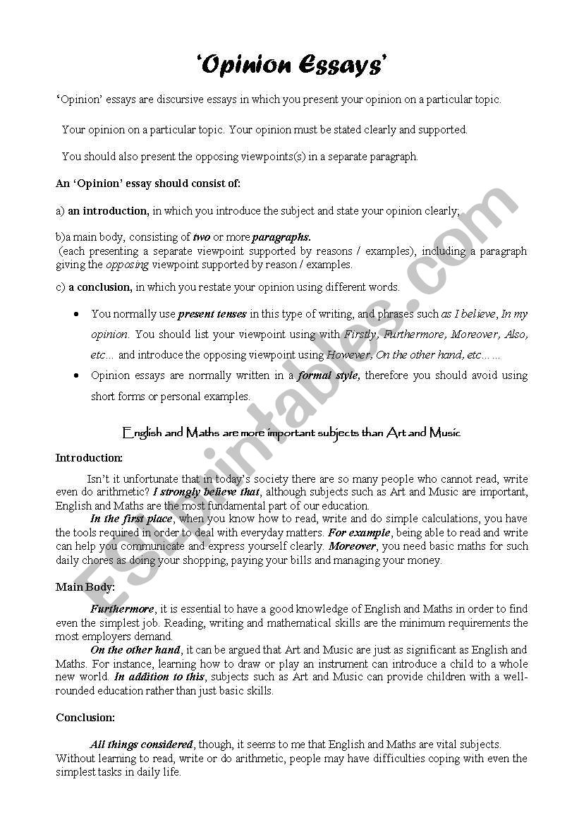 Opinion Essays worksheet