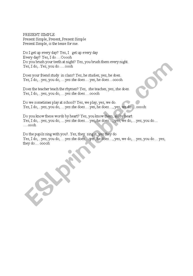 Present Simple song worksheet