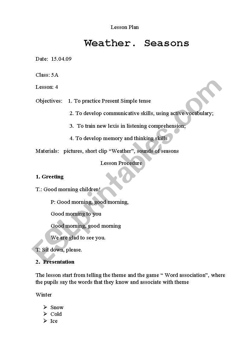 Weather. Seasons worksheet