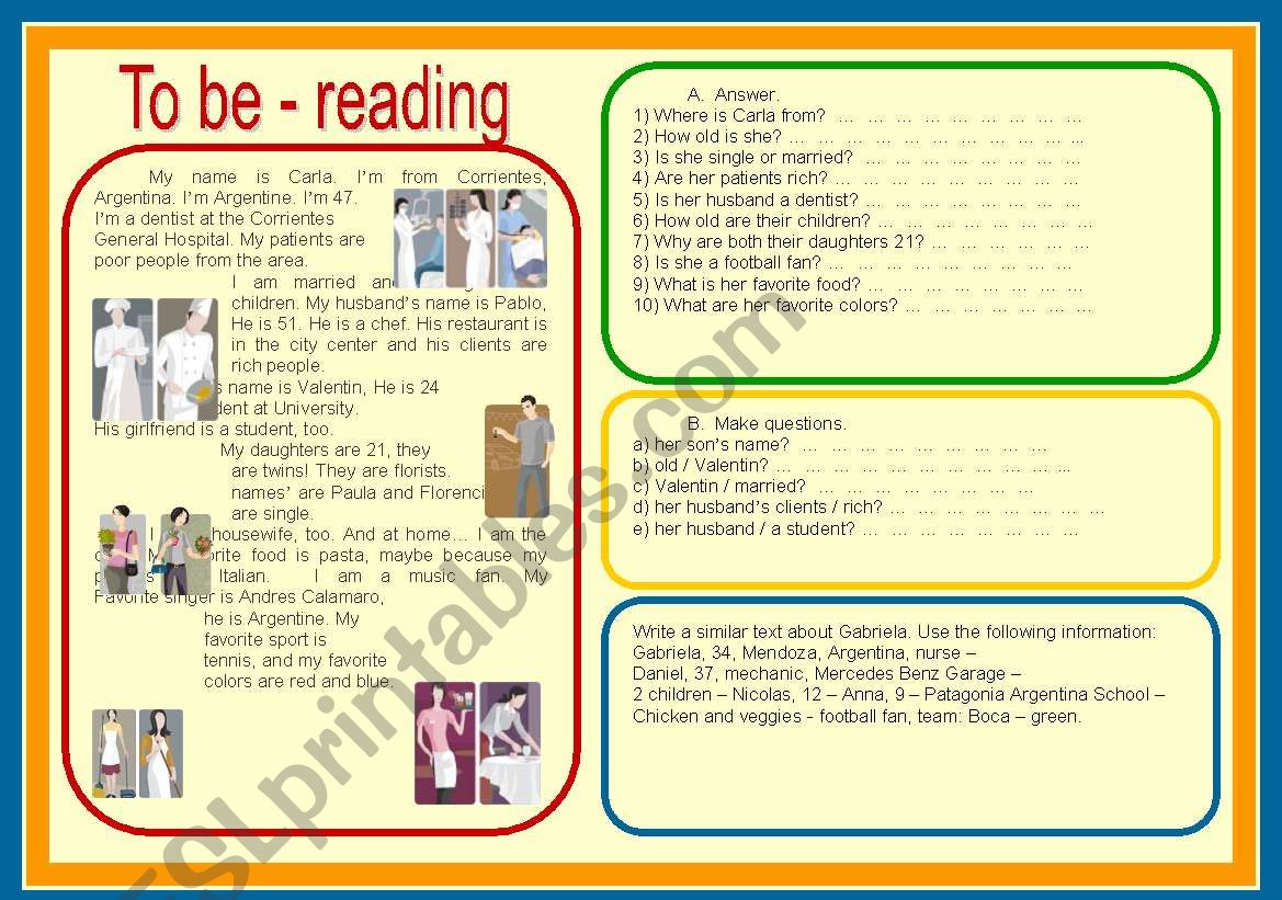 TO BE - READING worksheet