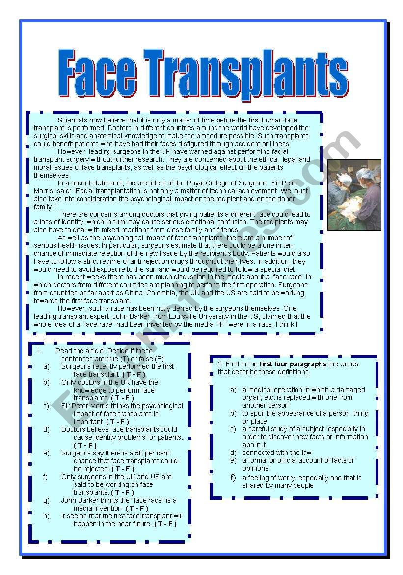 FACE TRANSPLANTS -  relative pronouns/clauses