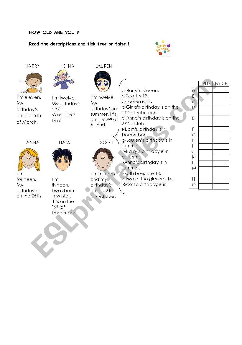 How old are you? worksheet