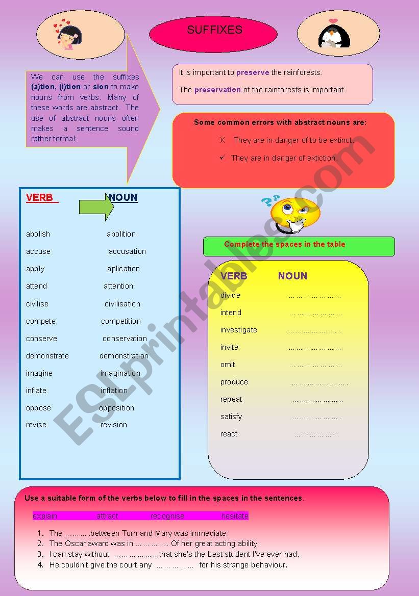 SUFFIXES worksheet