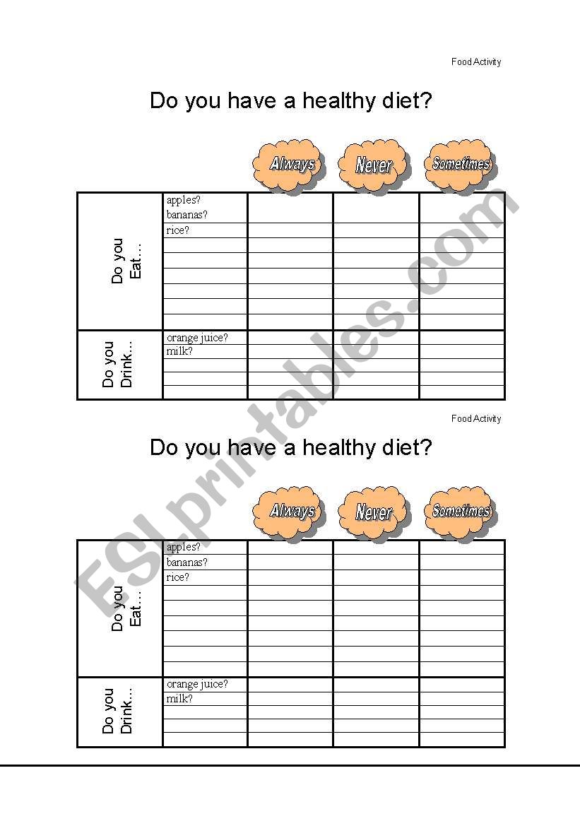 Food survey worksheet