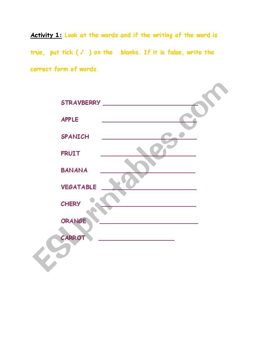 Fruits and Vegetables worksheet