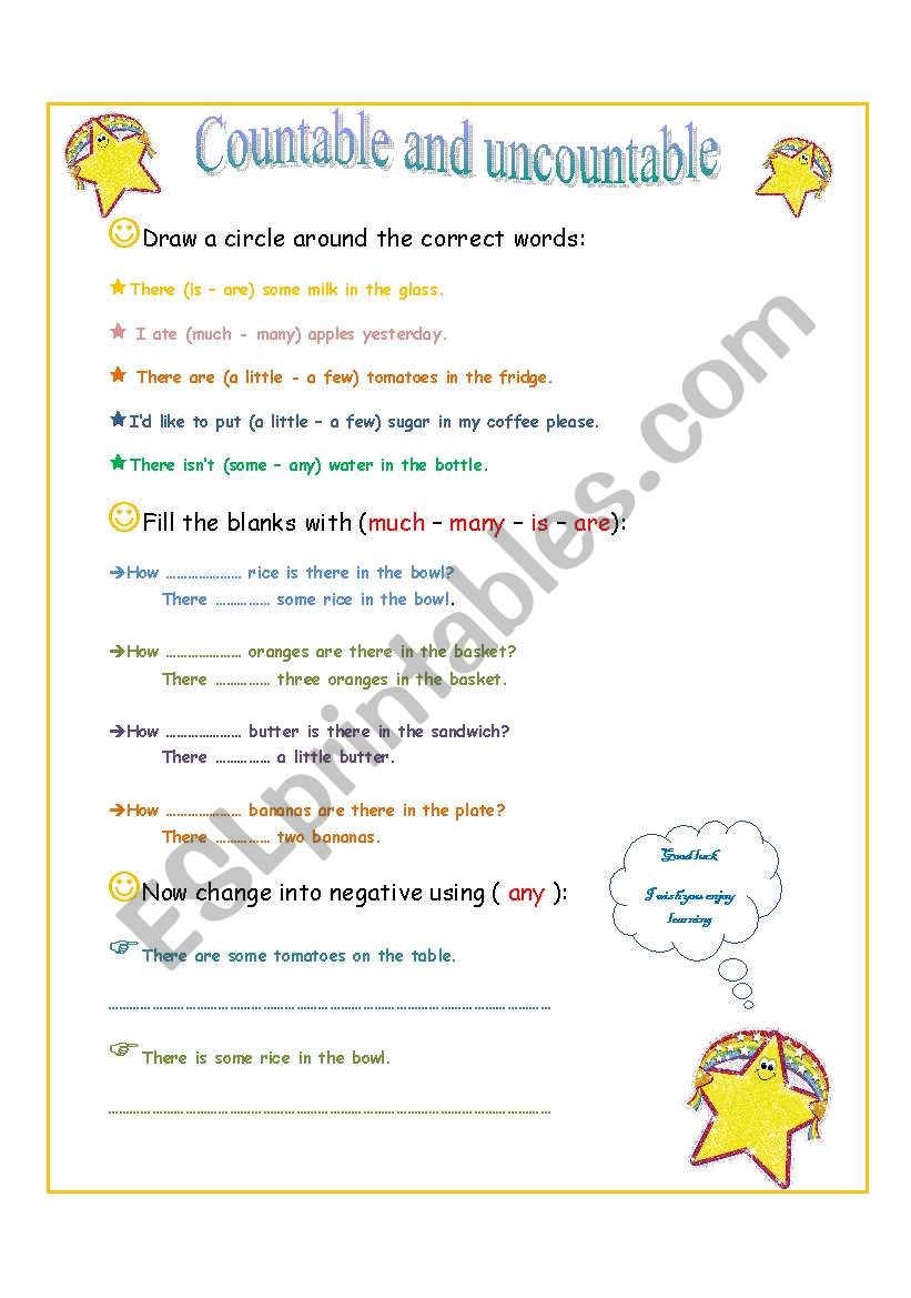 countables and uncountables worksheet